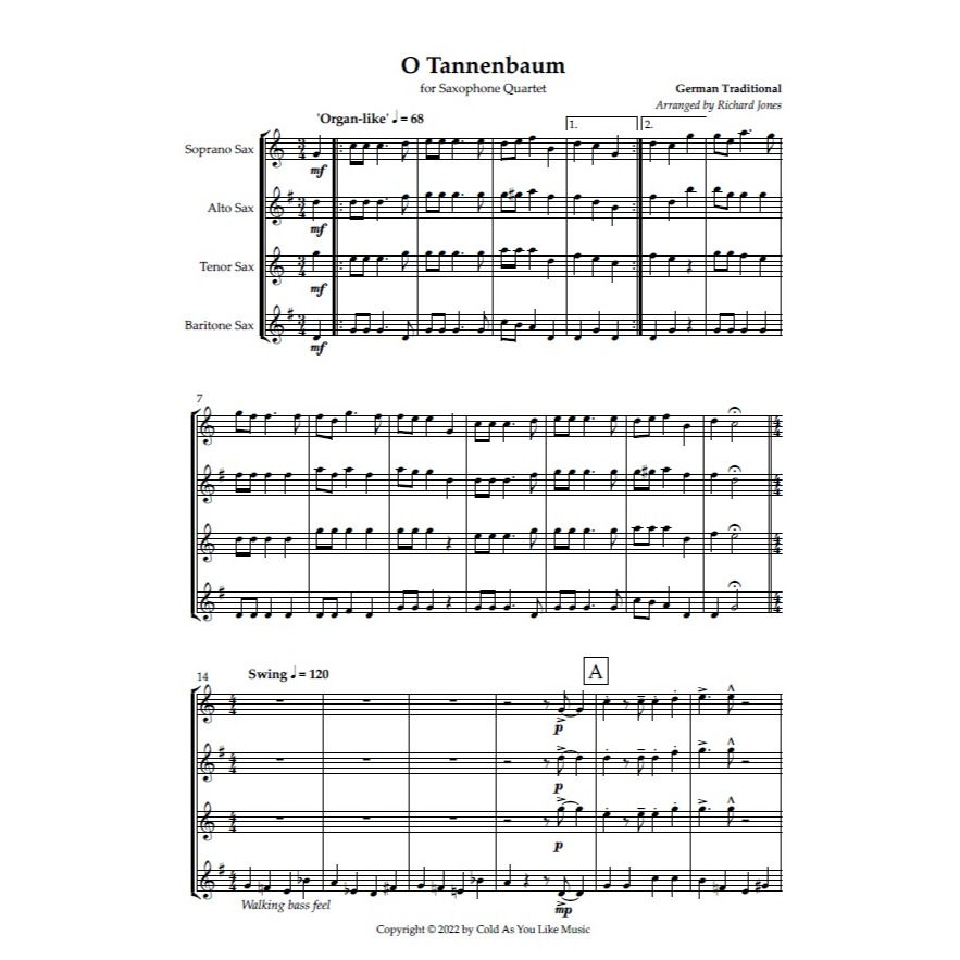 O Tannenbaum for Saxophone Quartet