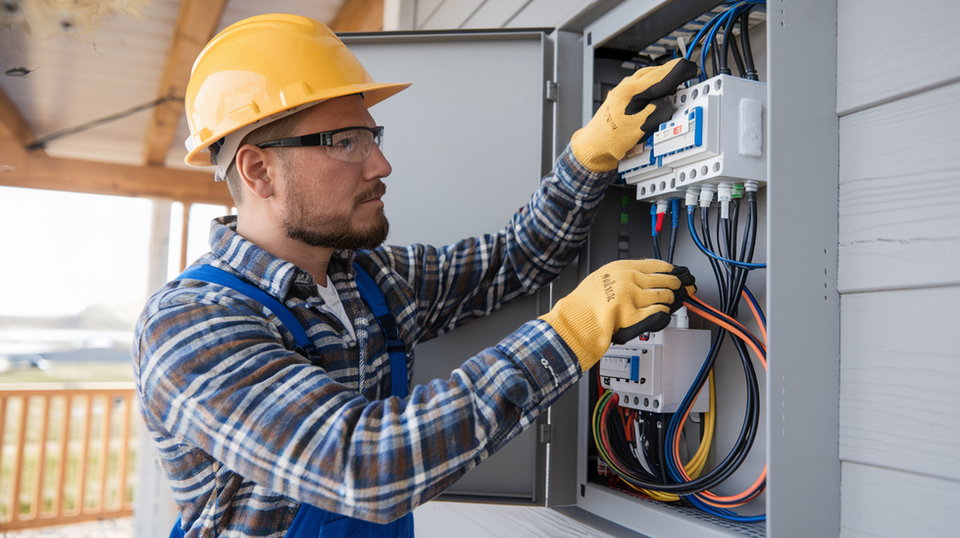 A technician looking at an electrical panel outside of a Colorado Home