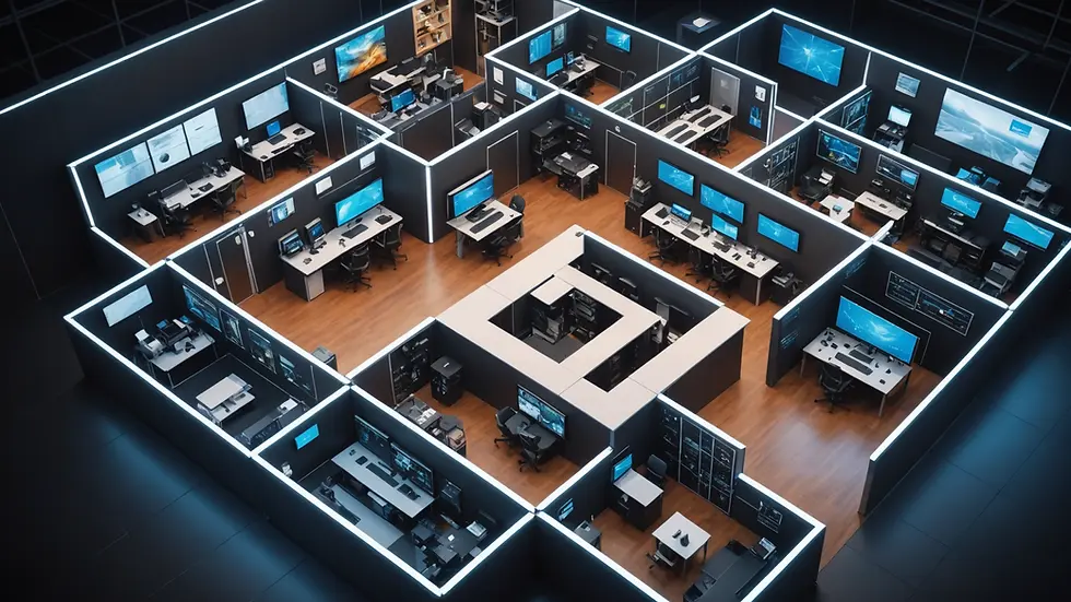 High angle view of a tech-filled room with innovative AI solutions