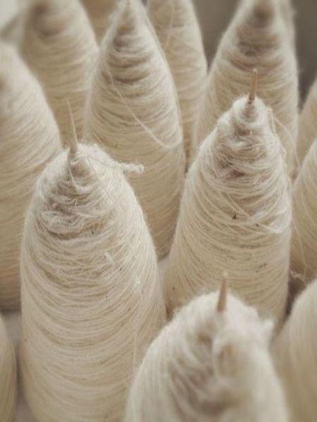Cream-colored yarn spools, Sustaining Fashion