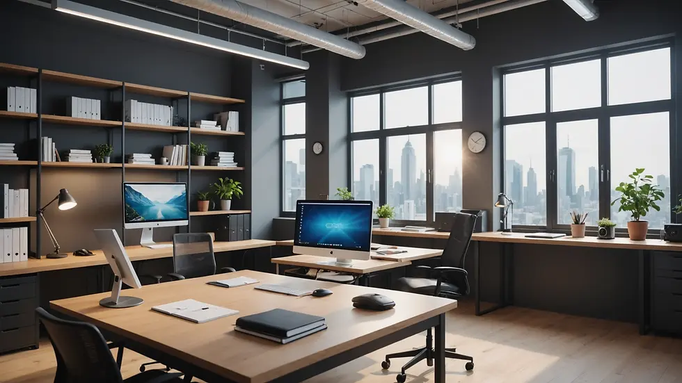 Eye-level view of a modern workspace equipped with AI tools