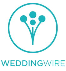 WeddingWire logo with a turquoise floral design and brand name.