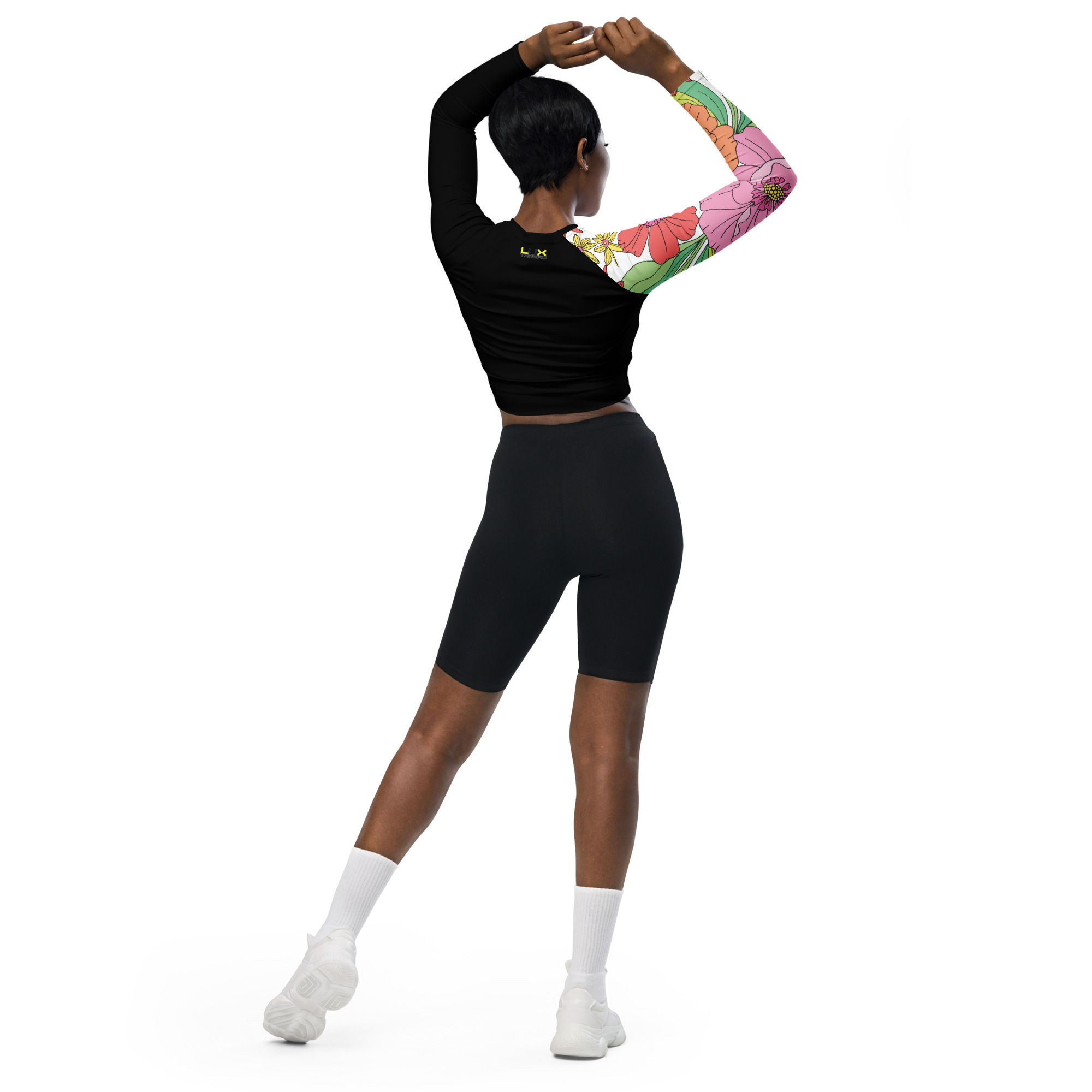 LUX FLORAL FAME$ BLKOUT long-sleeve crop top