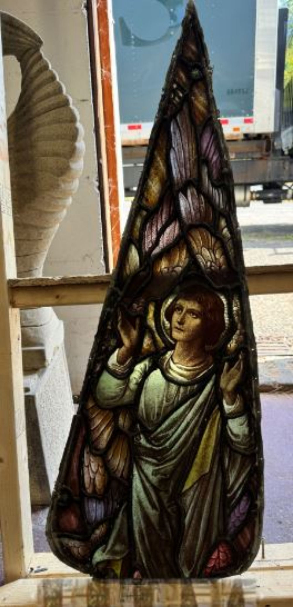 Antique 100 Year Old Stained Glass Angel Window