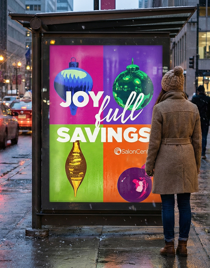 Designed to capture attention across both physical and digital touchpoints, the JoyFULL Savings campaign translates festive energy into a bold, modern visual system. High-contrast ornament imagery, vibrant color blocking, and playful typography create immediate impact, while concise, benefit-driven messaging reinforces seasonal value. The graphic language was built to scale seamlessly from large-format placements to digital channels, ensuring consistent recognition and engagement. Together, the visuals and messaging create a cohesive holiday experience that guides customers toward curated offers and key products, blending festive expression with a strong, contemporary brand presence.