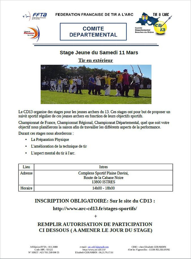 Stages Jeunes Mars 2017