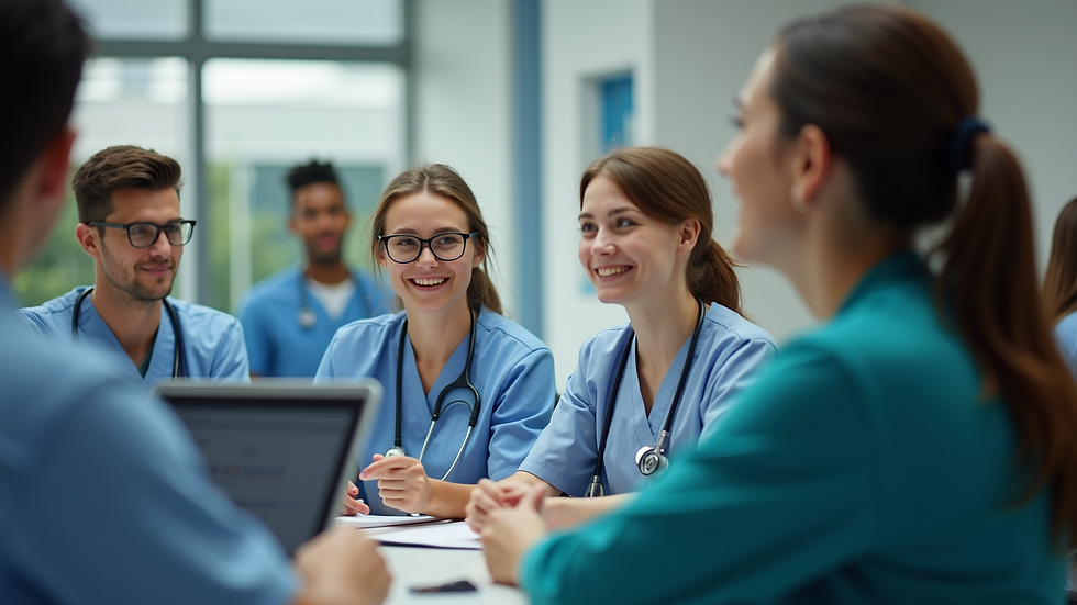 Eye-level view of a nursing academic coach engaging with students online