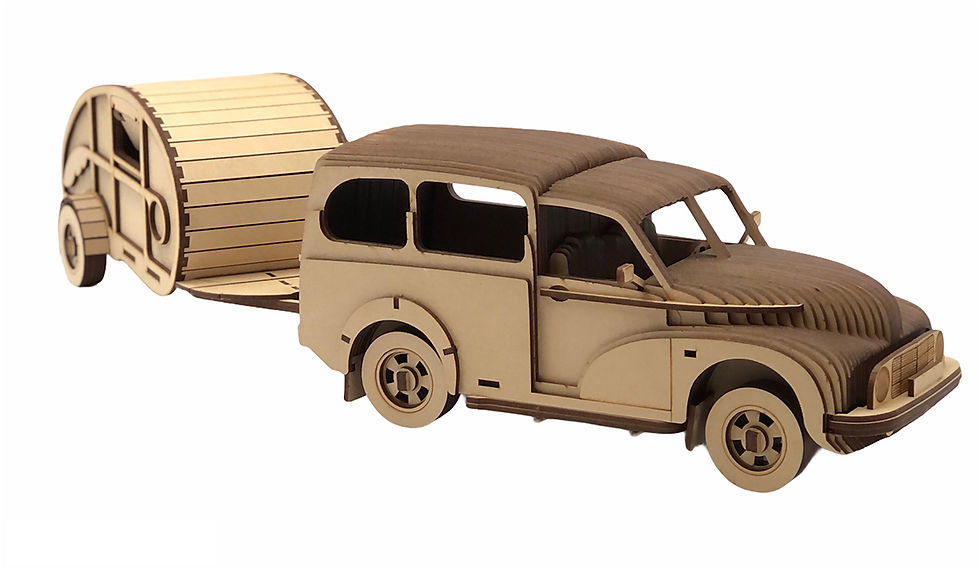 Morris Minor with vintage caravan