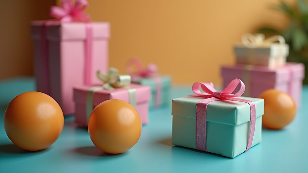 Close-up of a colorful birthday gift box with a ribbon