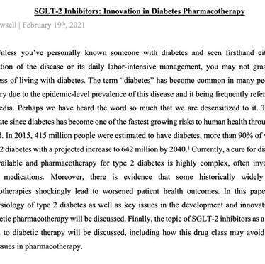 SGLT-2 Inhibitors: Innovation in Diabetes Pharmacotherapy
