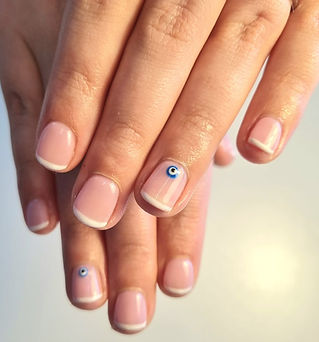 Magpie Gel polish nail art. Evil eye nails. French polish