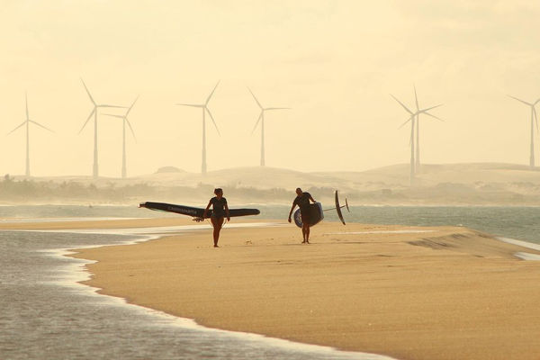 Wing foilers riding remote beaches and wild landscapes in Brazil