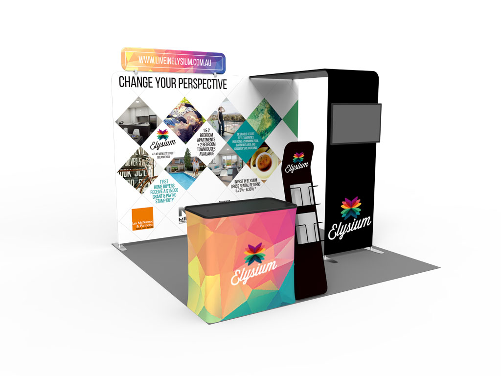 Stands Modulares y Portátiles de Tela para espacios de 3x3