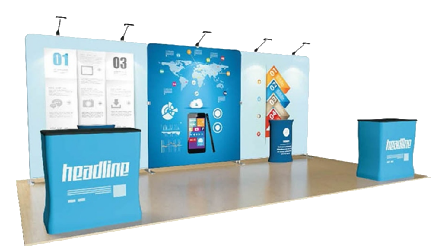Stands Modulares y Portátiles de Tela para espacios de 6x3
