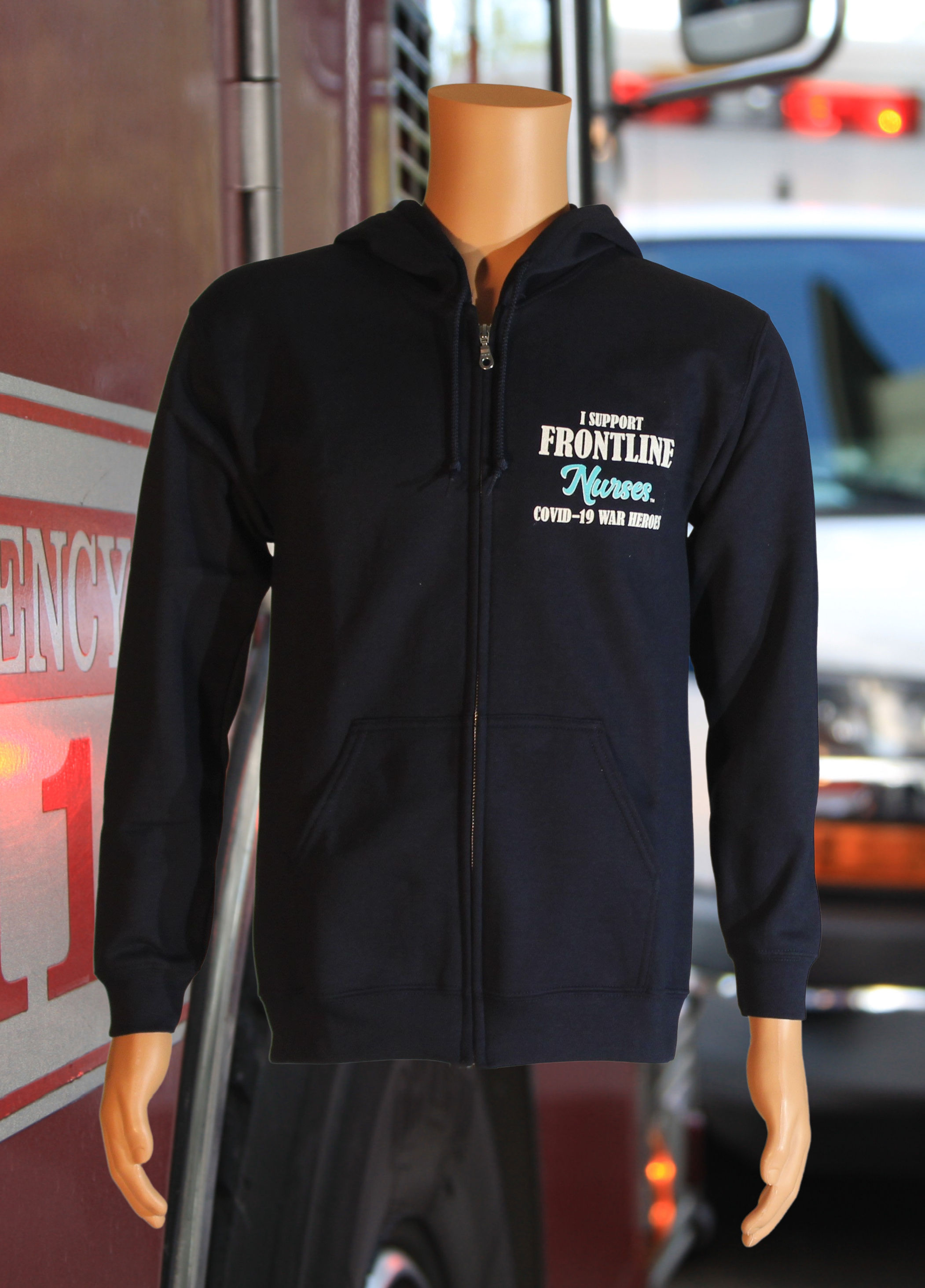 I Support Frontline Nurses (Adult Zip-Up Navy)