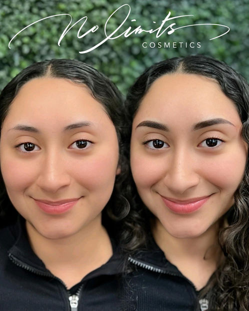 Before and after permanent eyebrow transformation by M. Jints Cosmetics.
