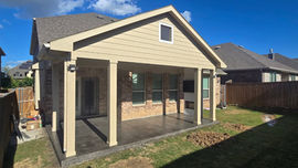 out door patio built with stone and concrete 
