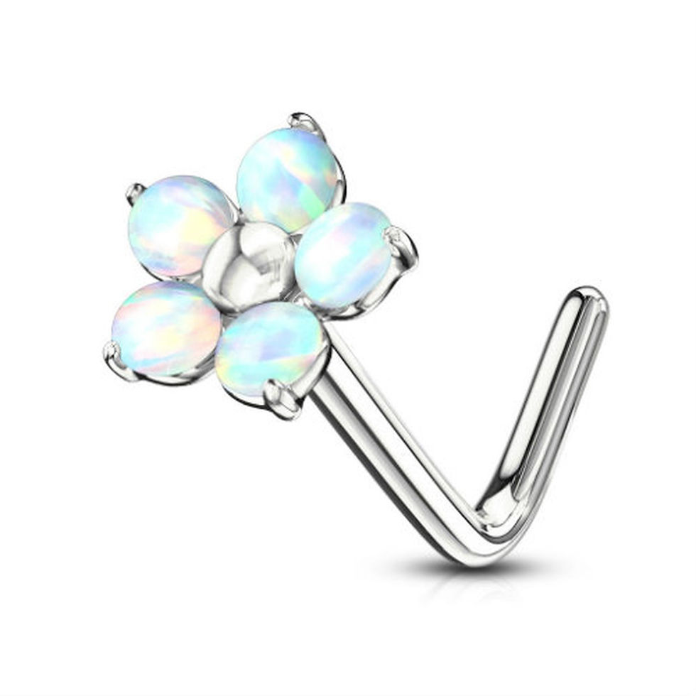 Thumbnail: Opal Petal L Bend Nose Rings