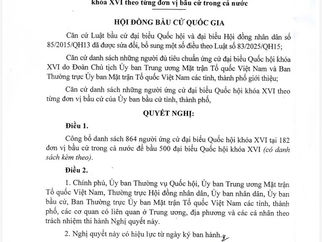 Danh sách chính thức những người ứng cử đại biểu Quốc hội Khoá XVI