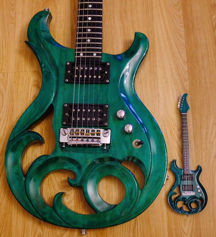 Elvidge Mean Green Phoenix Machine and Miniature Scale Model Guitar