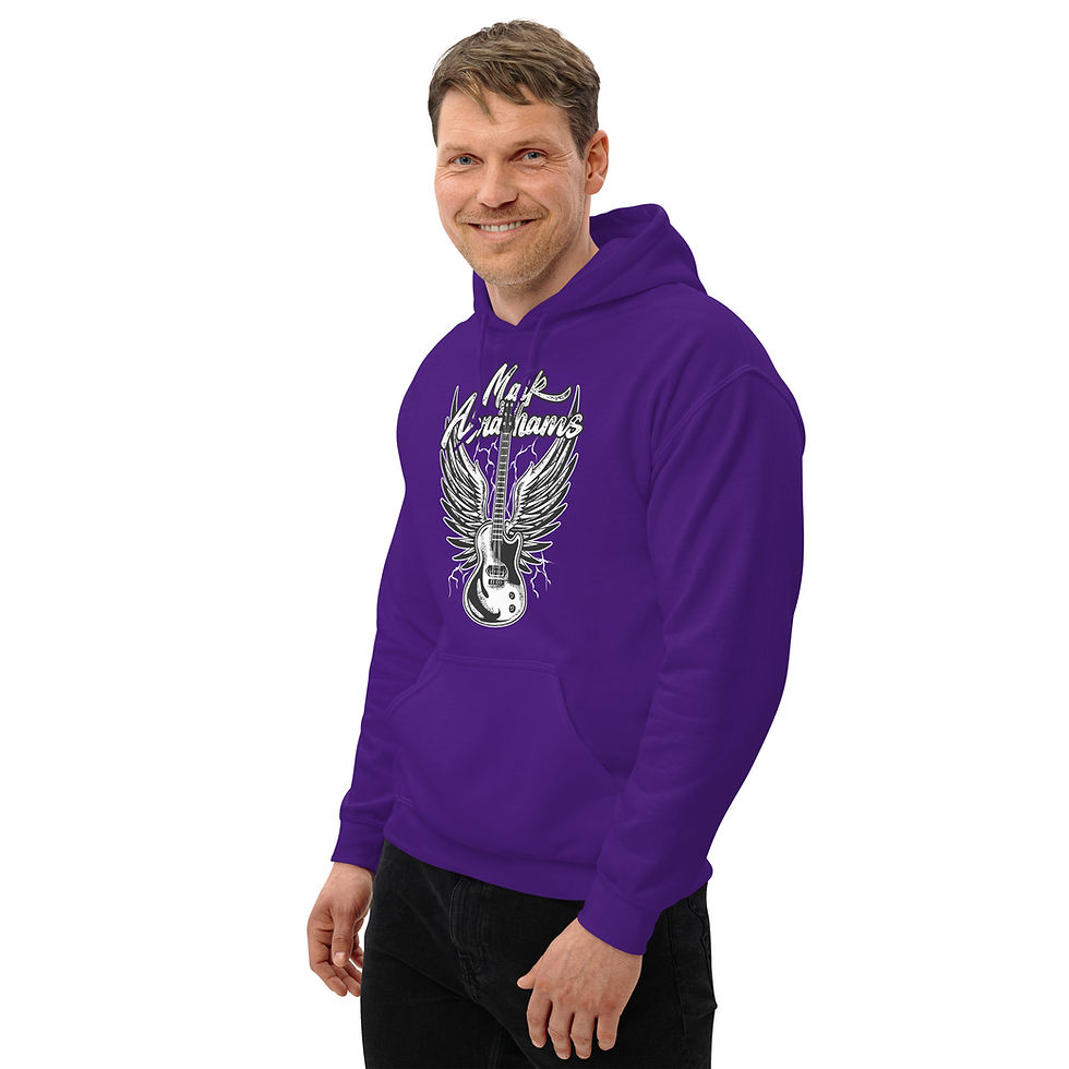 Thumbnail: Mark Abrahams Les Paul and Wings Gildan unisex guitar hoodie with classic rock artwork
