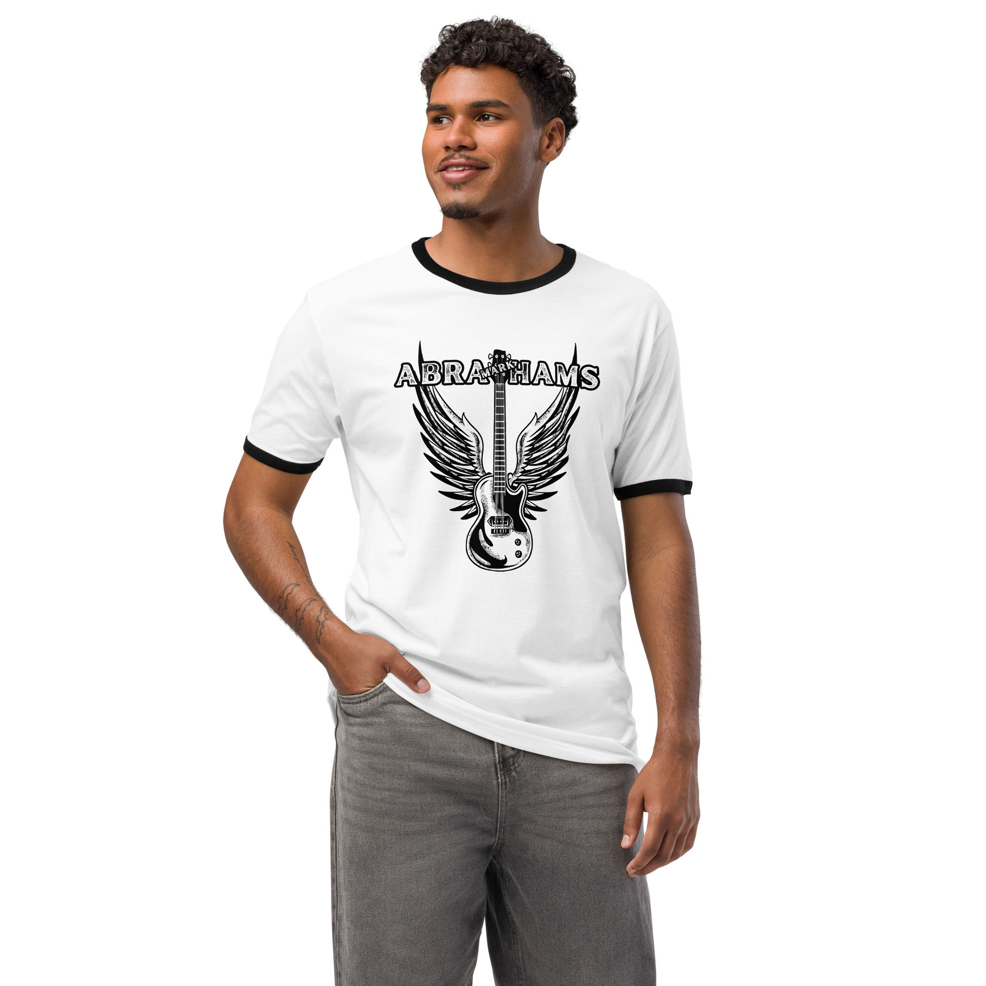 Classic Guitar Ringer Tee – Mark Abrahams Retro Unisex Shirt