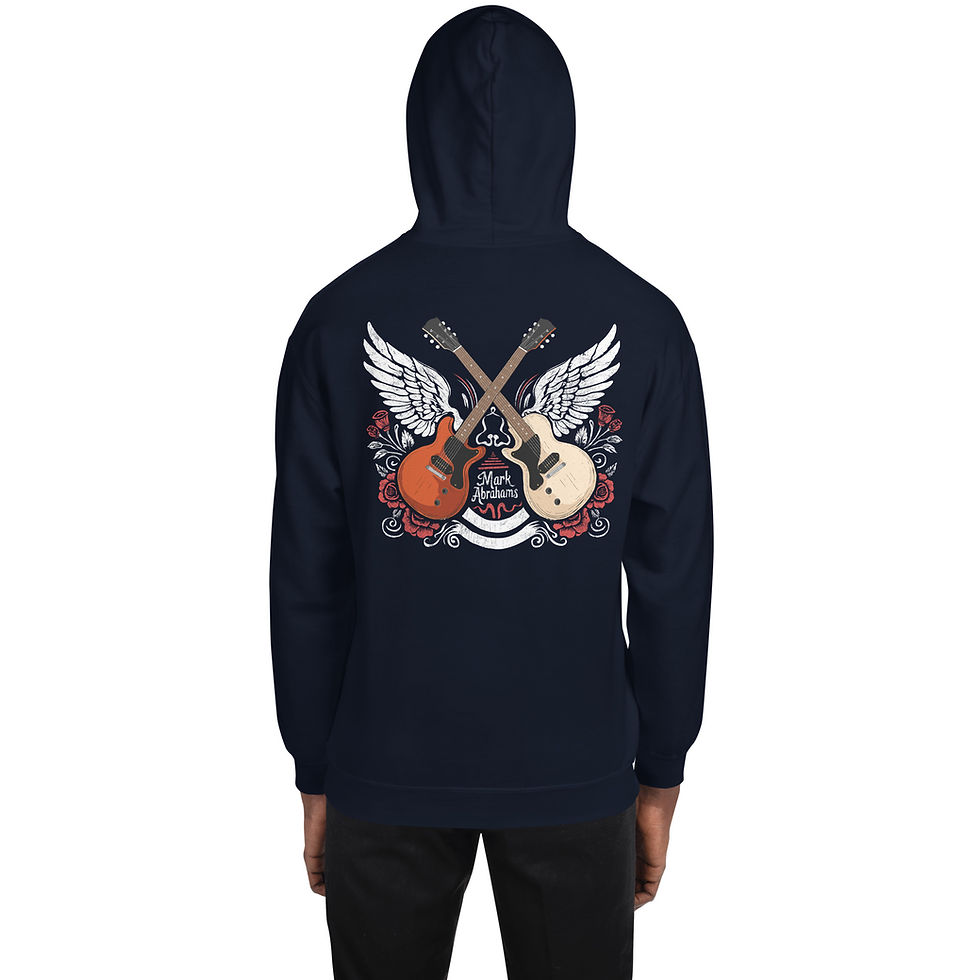 Thumbnail: Mark Abrahams Crossed Guitars Back Print Gildan Heavy Blend Unisex Hoodie