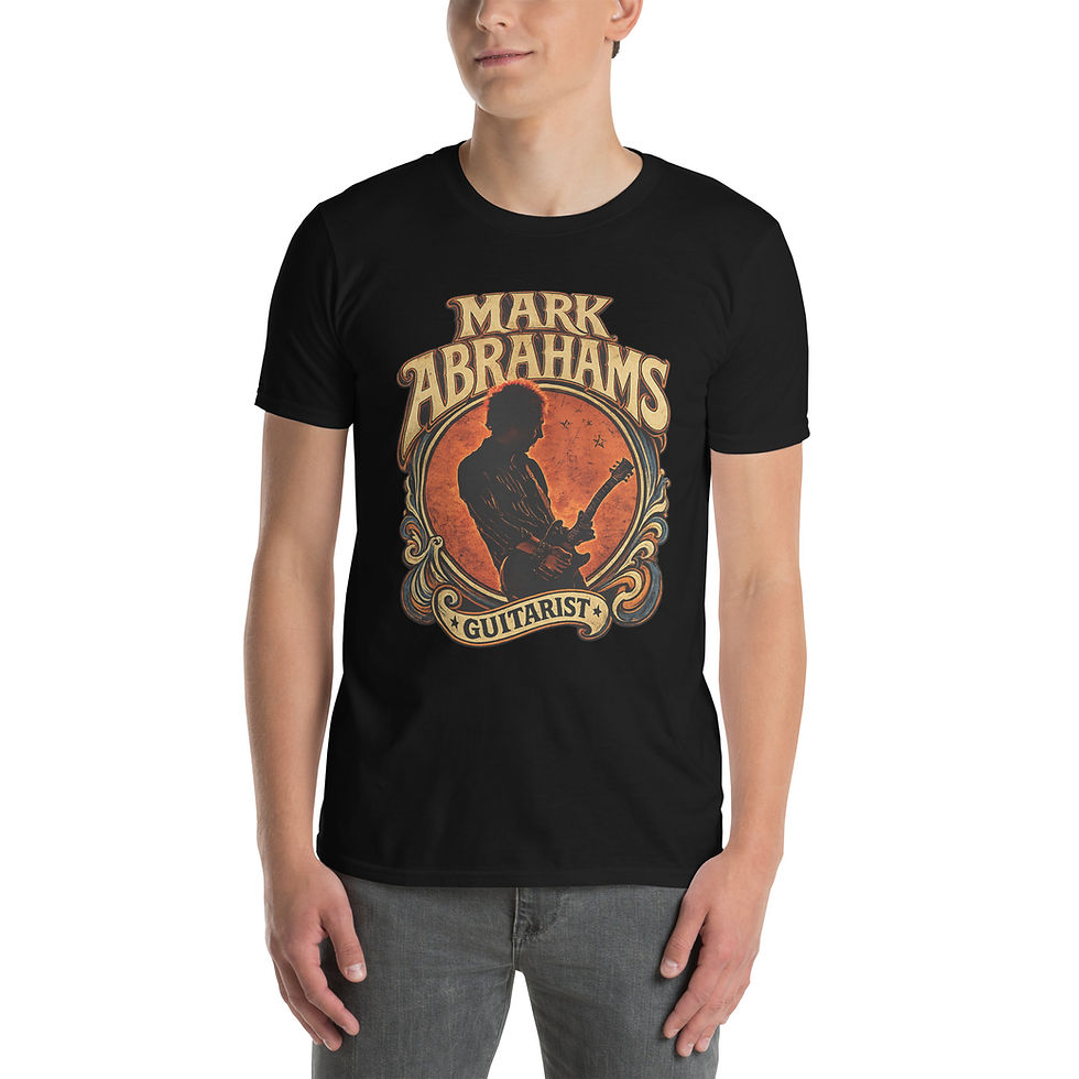 Mark Abrahams Silhouette Softstyle unisex t-shirt with clean guitar-inspired artwork