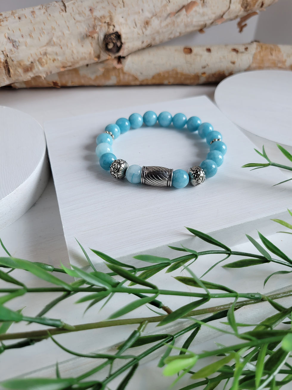 Thumbnail: Beaded Blue Jade & Silver Accented Bracelet