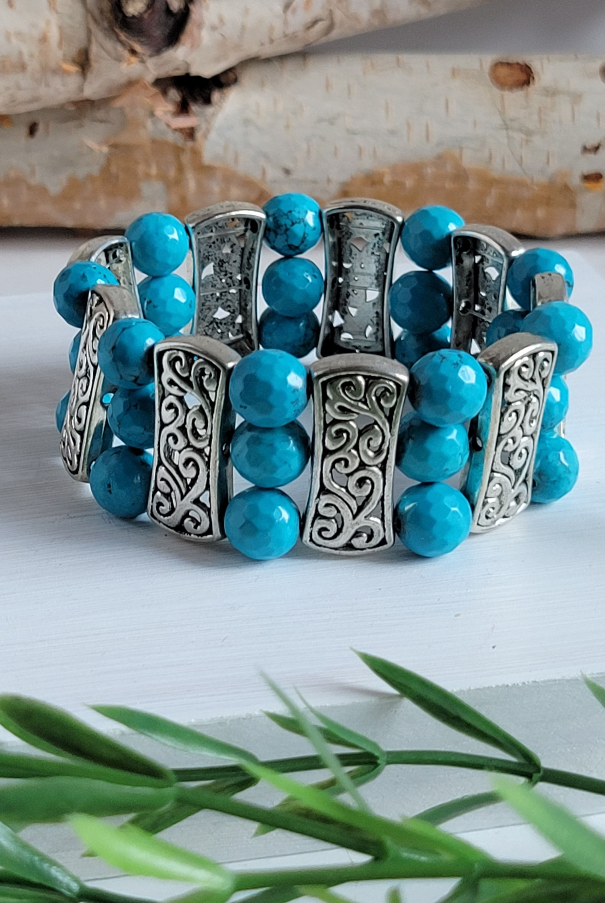 Beaded Turquoise & Silver Bracelet