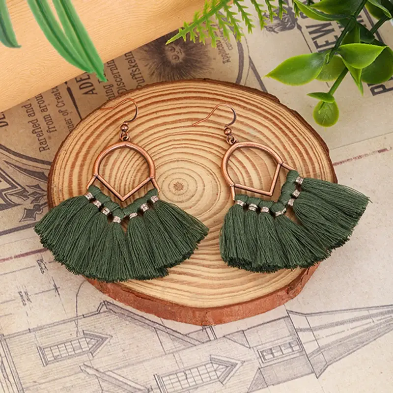 Thumbnail: Boho Macrame Tassel Drop Earrings