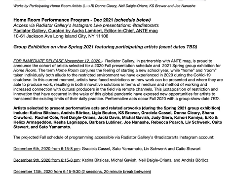 57. Upcoming Virtual Performance at Radiator Gallery Nov 21, 2020