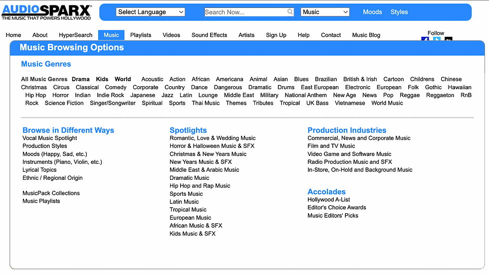 AudioSparx genre list