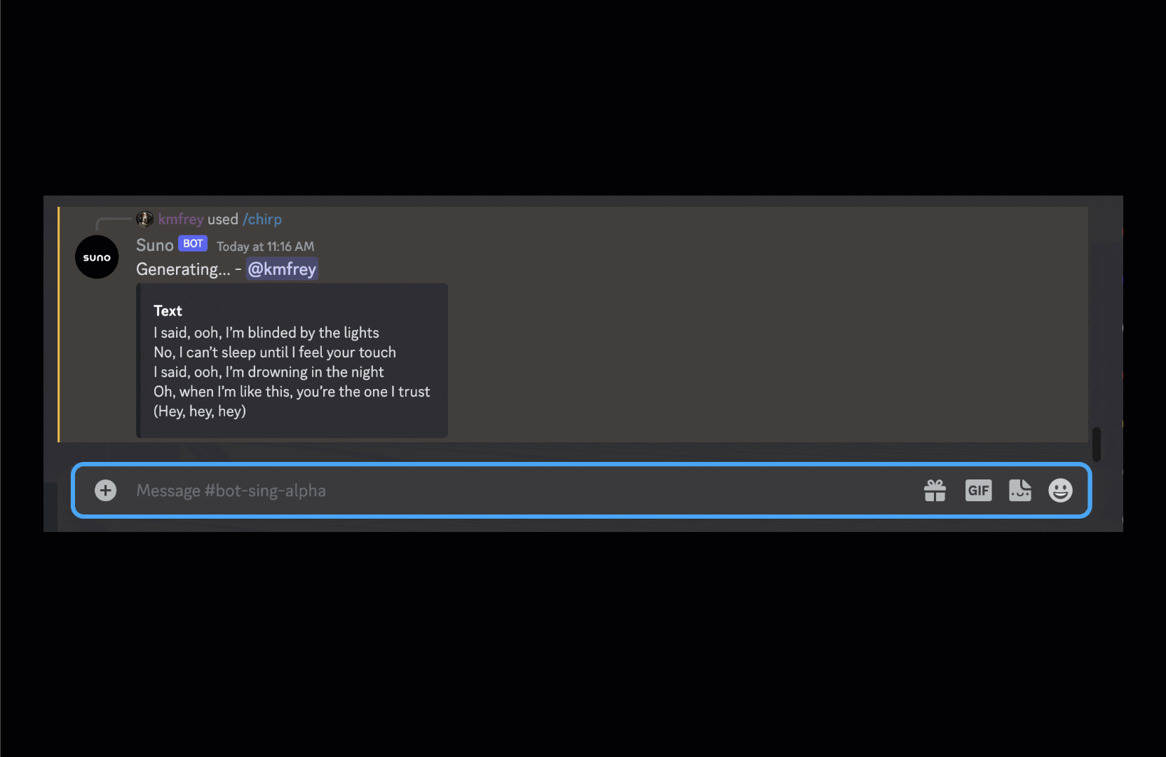 Using the /chirp command in Discord