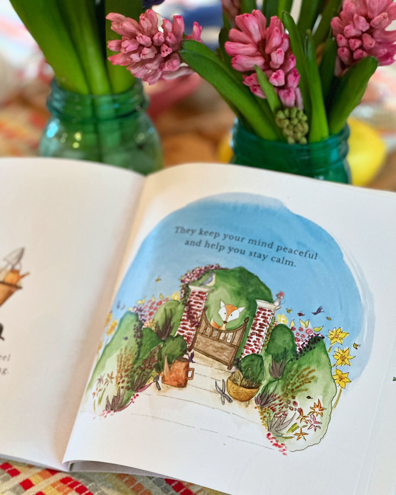 fox in a book peaceful calm and bright with flowers