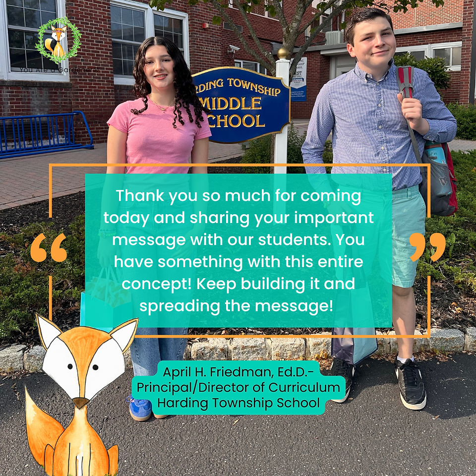 anna and aidan hts school assembly review with quote and fox