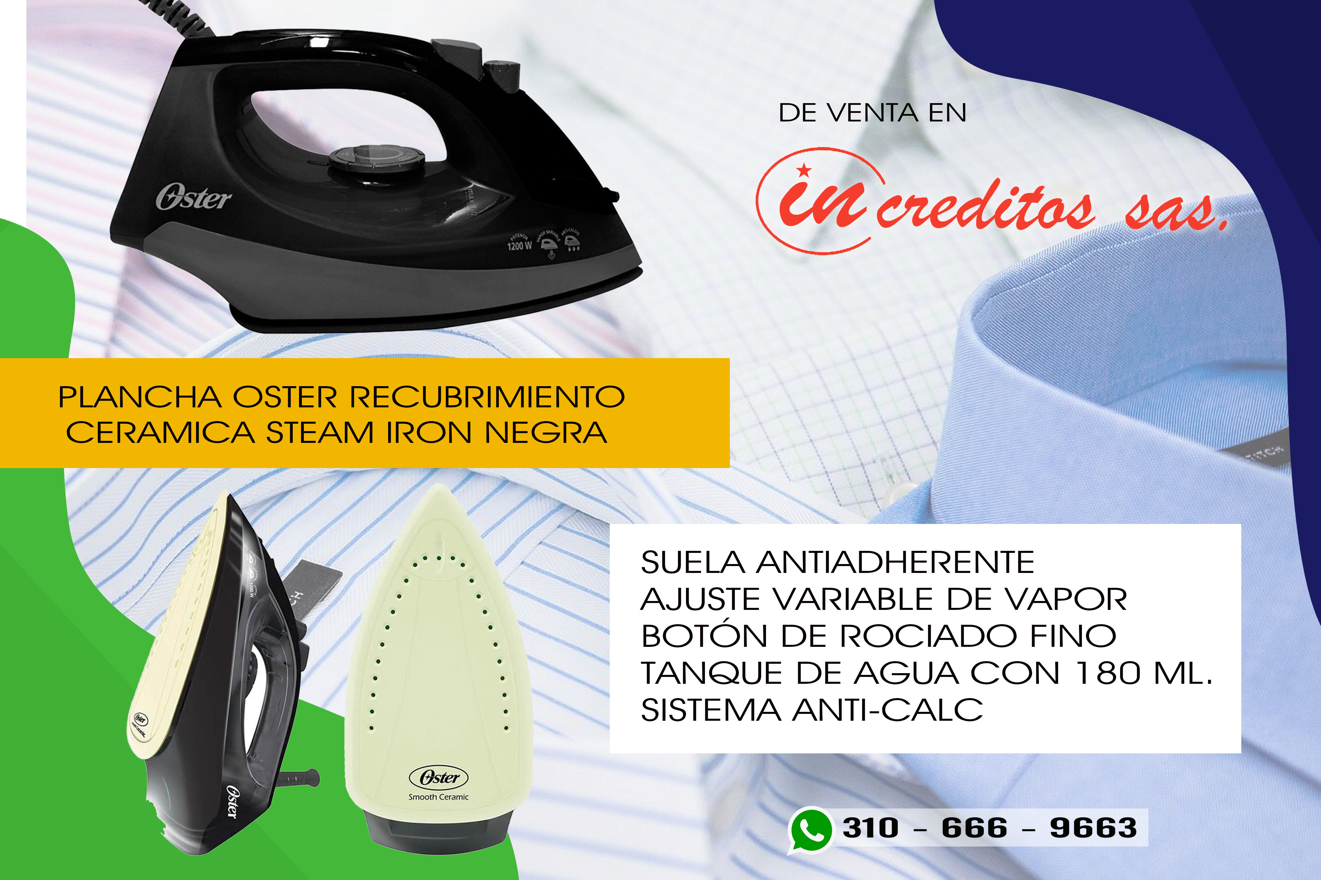 PLANCHA OSTER RECUBRIMIENTO CERAMICA STEAM IRON NEGRA