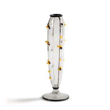 daum nancy rare vase flûte en verre bullé décor en applications à chaud precious french glass vase 