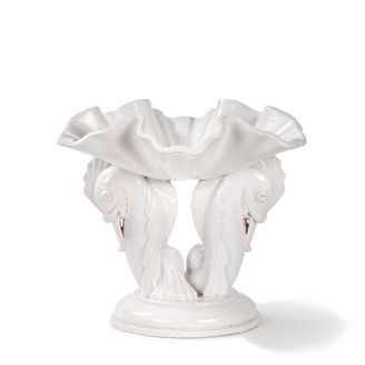surtout de table à décor d'hippocampe en céramique émaillée blanc de süe et mare la compagnie des arts français art déco ceramics