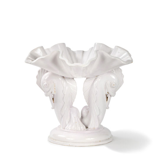 surtout de table à décor d'hippocampe  en céramique émaillée blanc de süe et mare la compagnie des arts français  art déco ceramics