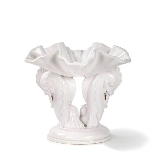surtout de table à décor d'hippocampe  en céramique émaillée blanc de süe et mare la compagnie des arts français  art déco ceramics