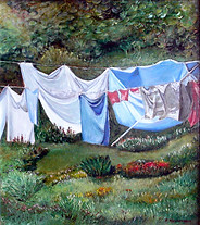 LAUNDRY DAY, MONHEGAN, oil on canvas, 40