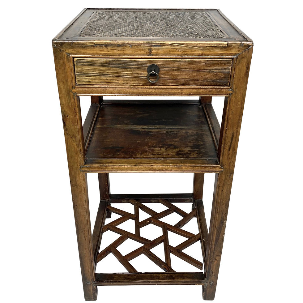 19th Century Chinese Asian Elm Side Table with Drawer, Pedestal, Stand c1900