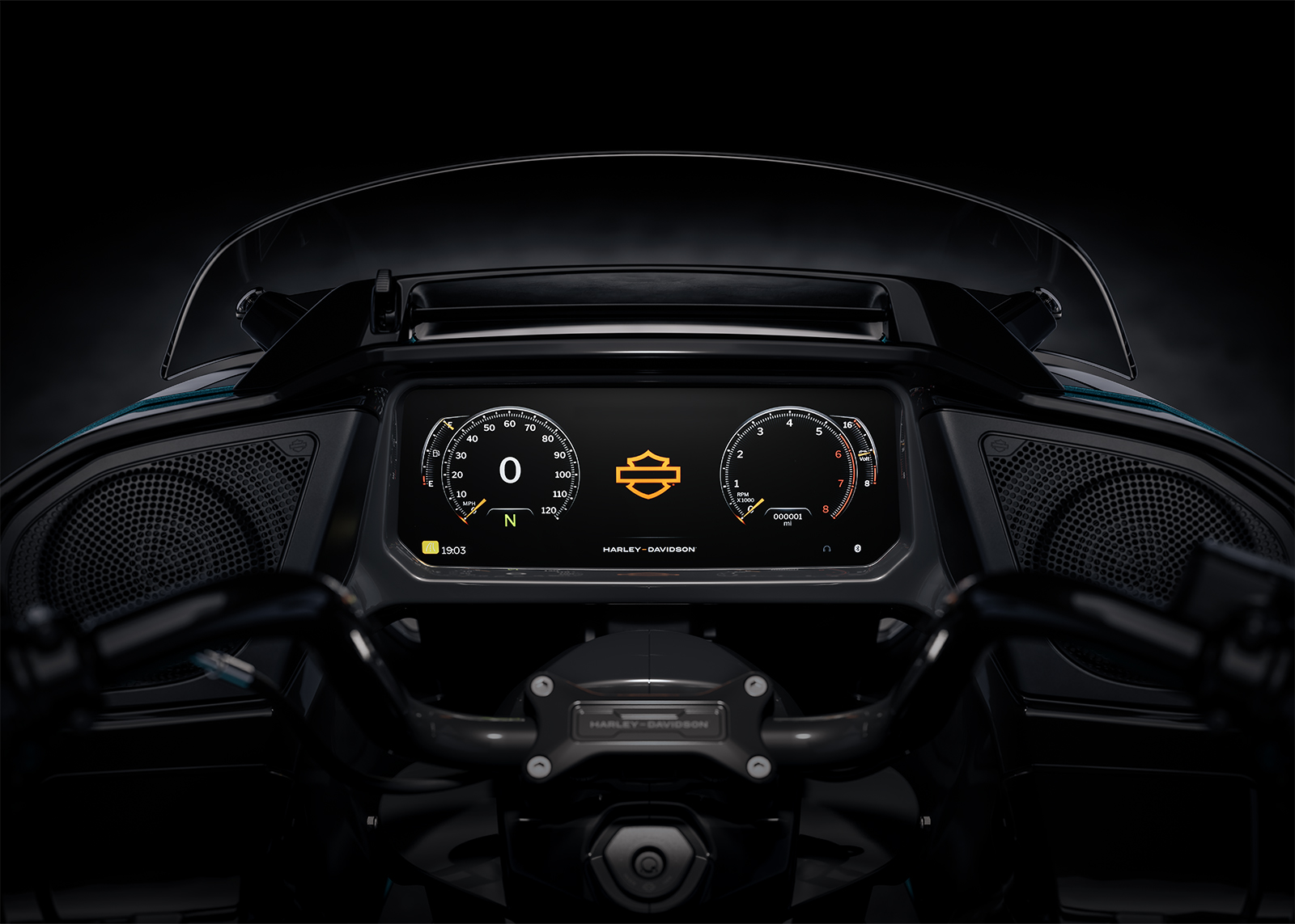 The 12.3-inch Skyline OS TFT display in the 2026 Road Glide fairing