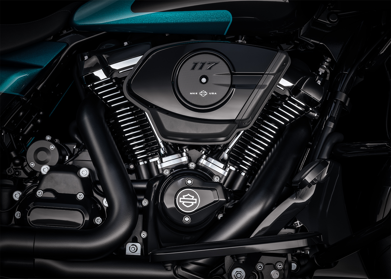 Milwaukee-Eight 117 engine detail on the 2026 Harley-Davidson Road Glide