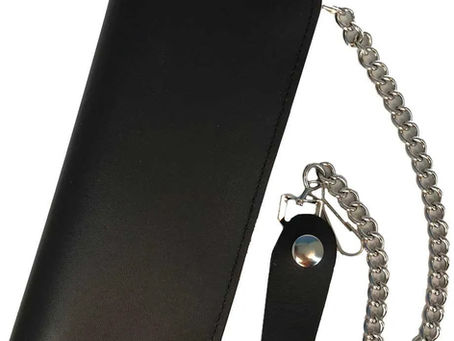 Large black leather biker wallet with credit card holder