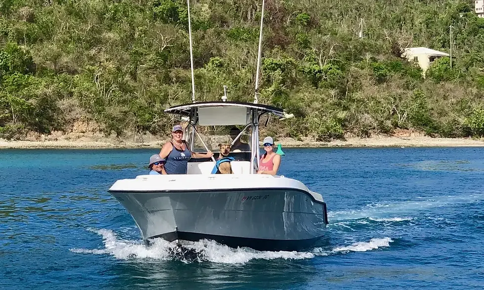 27-foot center console private charter boat cruising the turquoise waters of the U.S. Virgin Islands