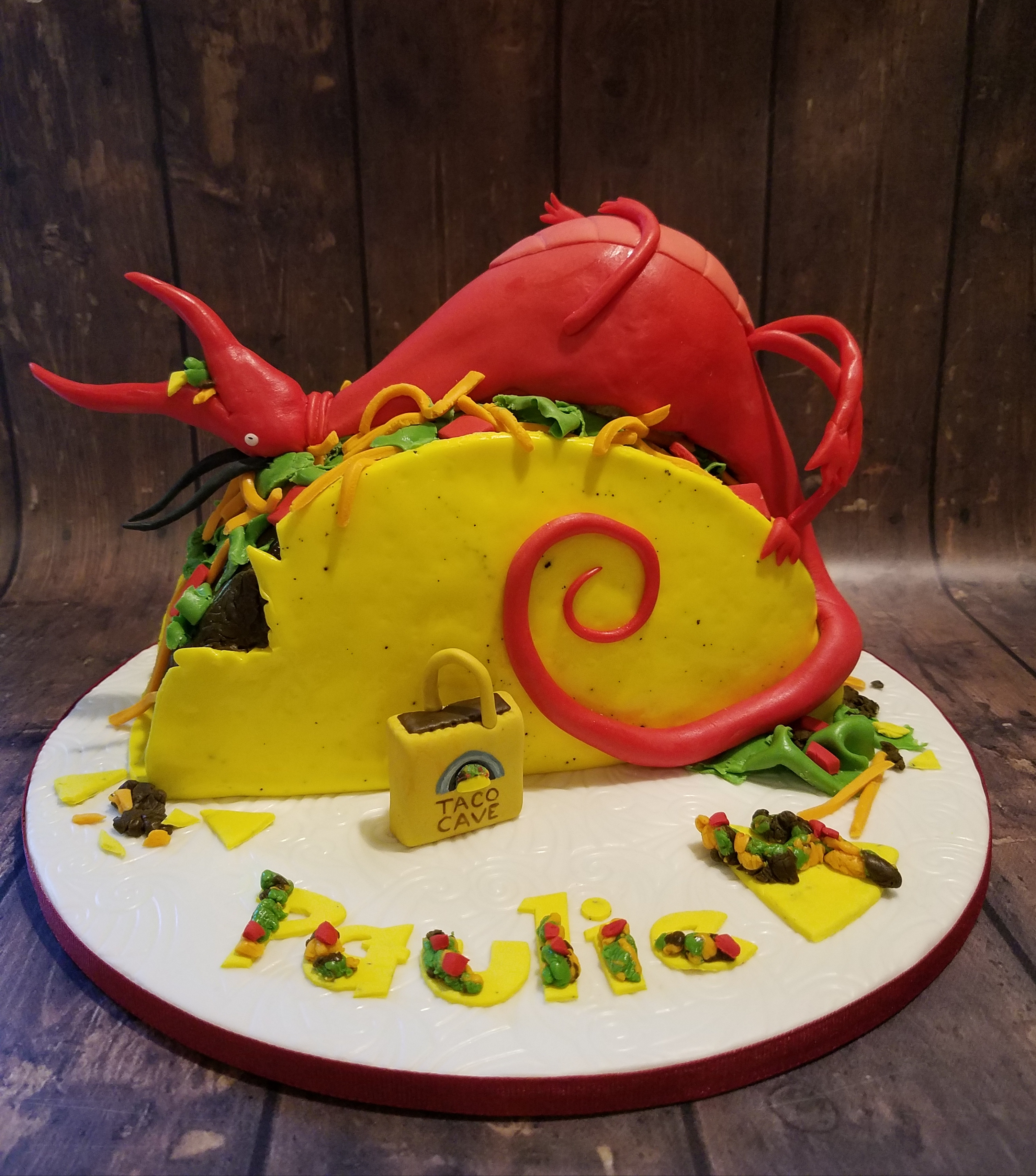 Dragon Loves Tacos inspired cake