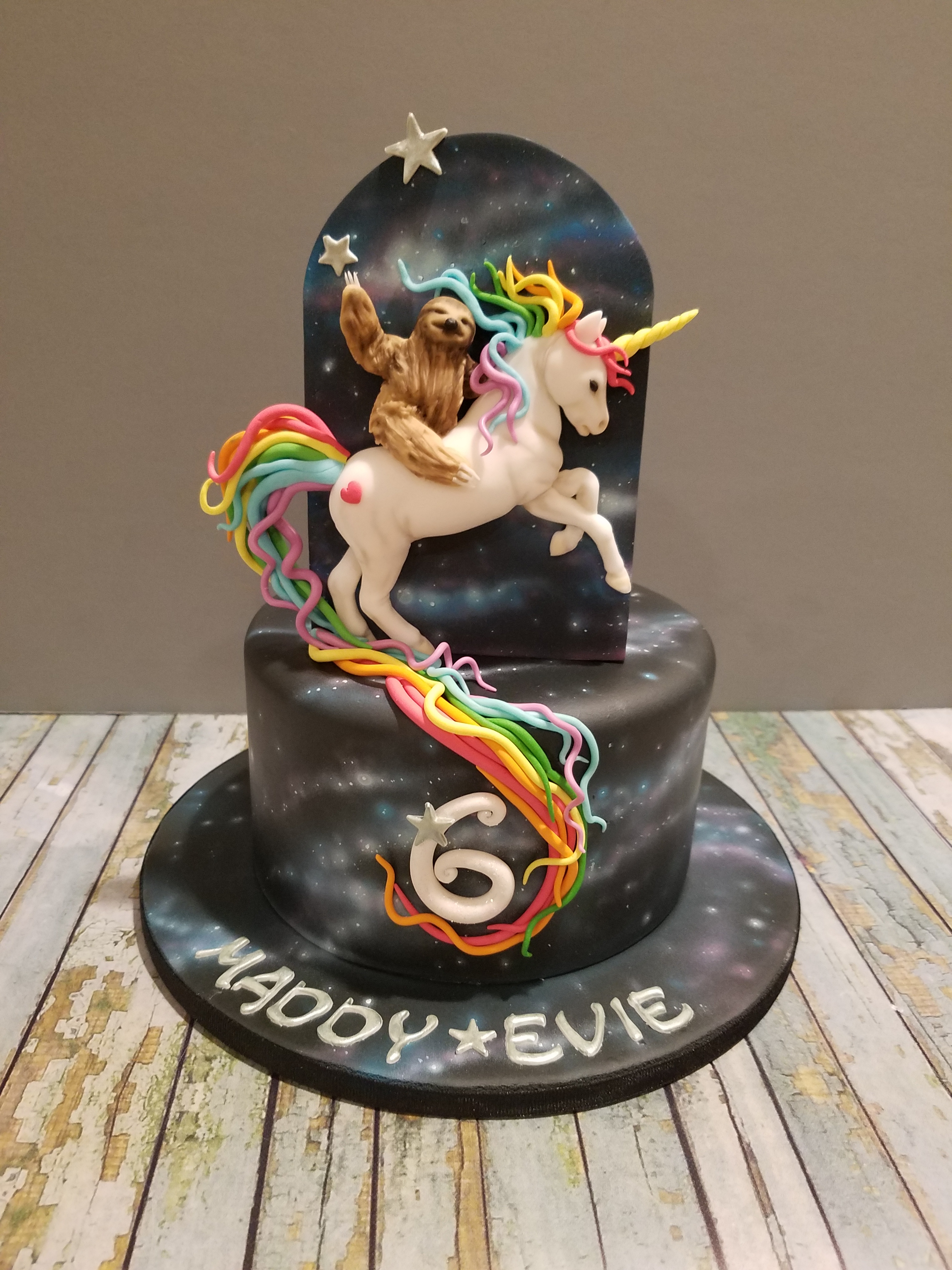 Sloth riding a rainbow unicorn..