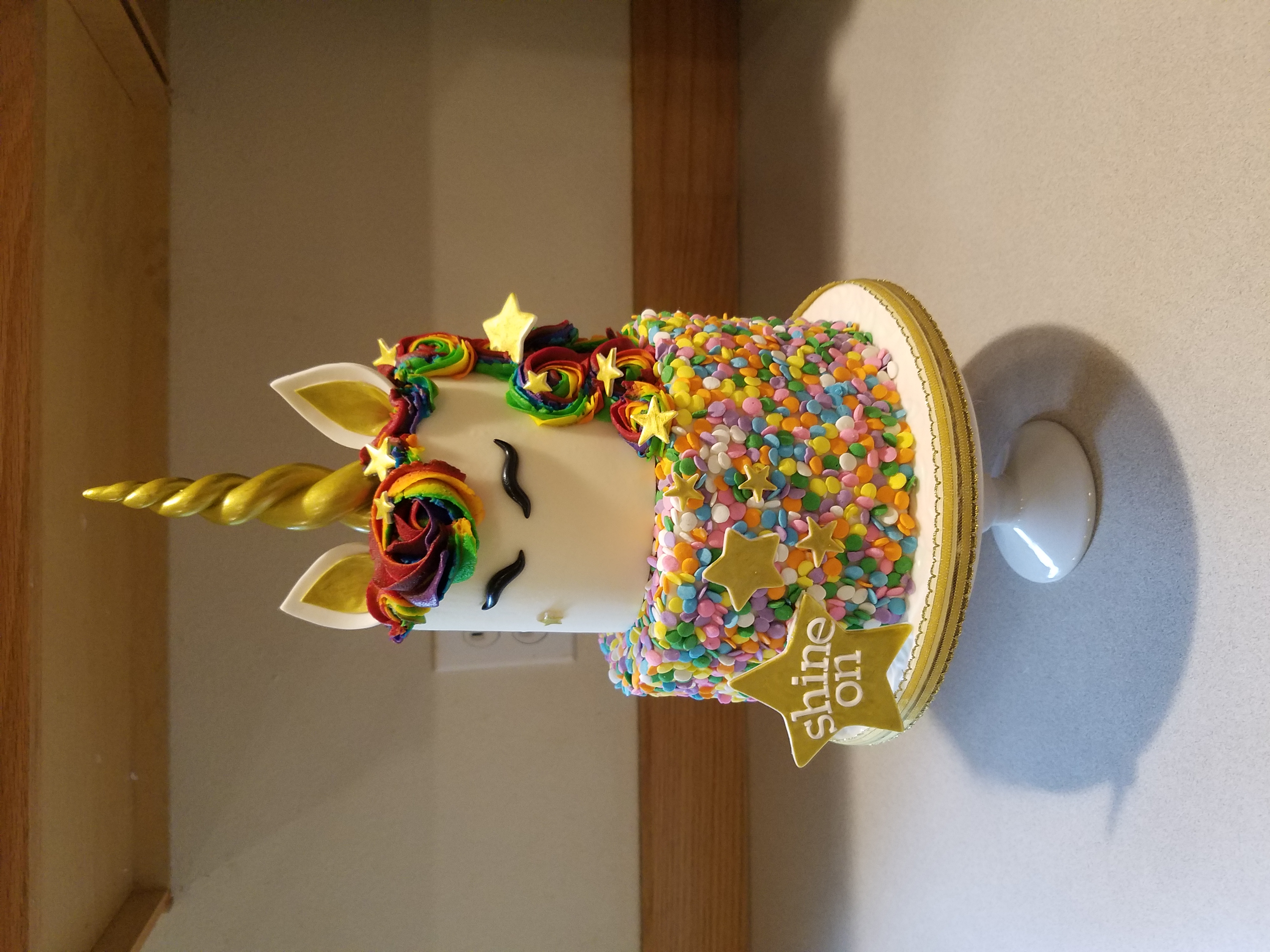 A fun rainbow unicorn cake